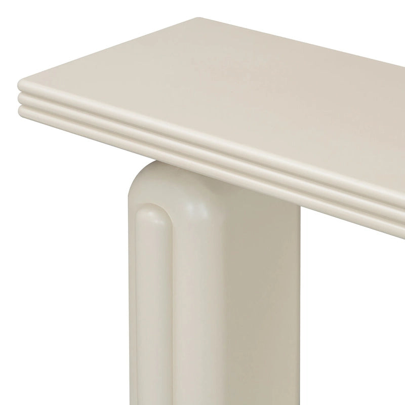 Console en placage d'acacia noir/beige, style moderne minimaliste, avec silhouette incurvée