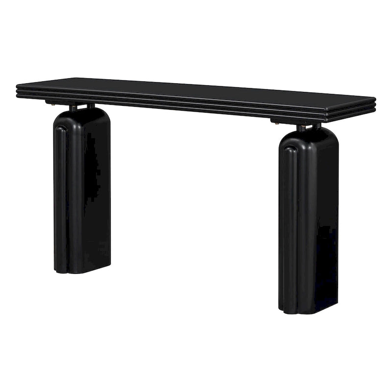 Console en placage d'acacia noir/beige, style moderne minimaliste, avec silhouette incurvée