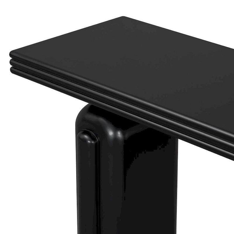 Console en placage d'acacia noir/beige, style moderne minimaliste, avec silhouette incurvée