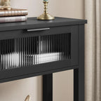 Table console rustique de ferme, coloris bois rustique/marron/noir, avec 2 tiroirs en verre et étagère à 2 niveaux - Usage unique