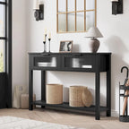 Table console rustique de ferme, coloris bois rustique/marron/noir, avec 2 tiroirs en verre et étagère à 2 niveaux - Usage unique