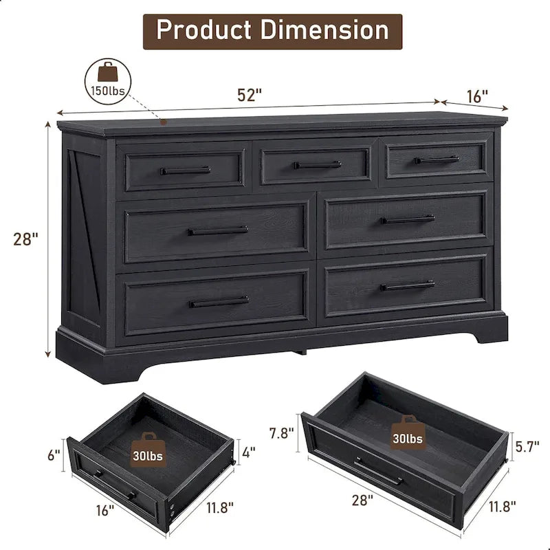 Commode de ferme à 7 tiroirs blanche/grise/noire - Usage unique