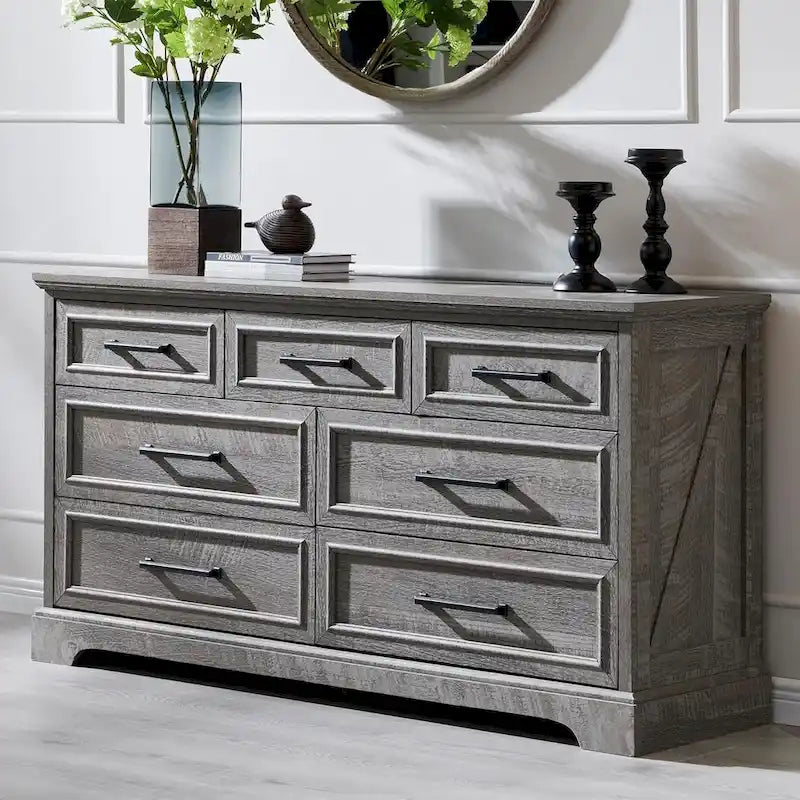 Commode de ferme à 7 tiroirs blanche/grise/noire - Usage unique