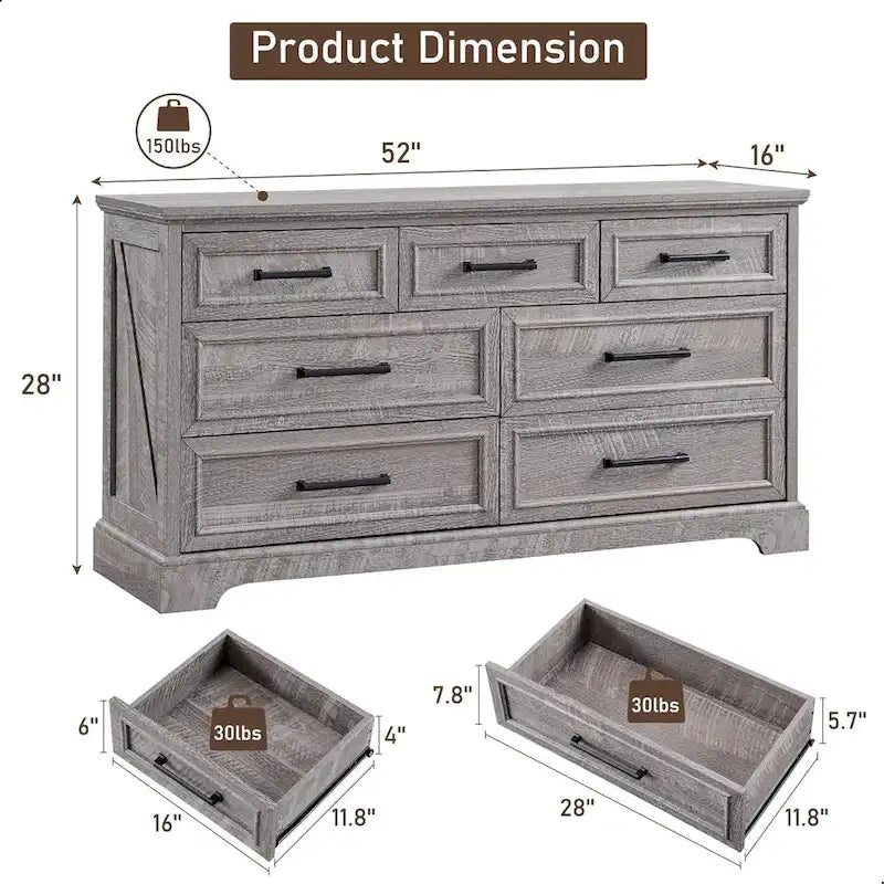 Commode de ferme à 7 tiroirs blanche/grise/noire - Usage unique