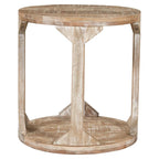 Table d'appoint ronde à deux niveaux en bois de manguier faite à la main, beige - Usage unique
