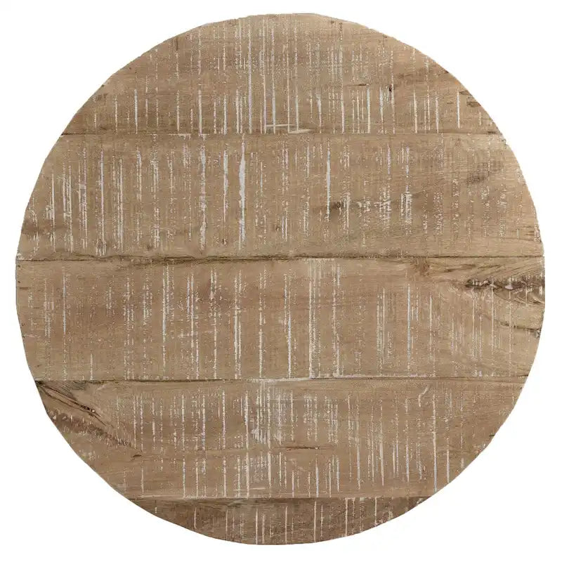 Table d'appoint ronde à deux niveaux en bois de manguier faite à la main, beige - Usage unique