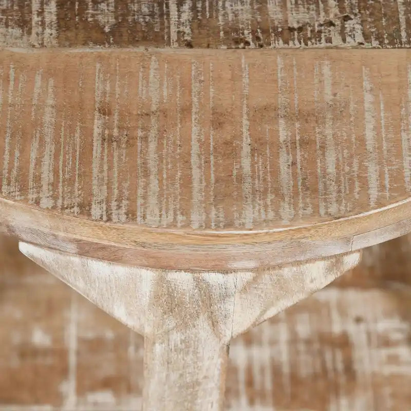 Table d'appoint ronde à deux niveaux en bois de manguier faite à la main, beige - Usage unique