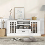 Meuble TV blanc de style rustique avec portes vitrées pour téléviseurs jusqu'à 70" - Usage unique