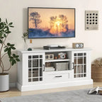 Meuble TV blanc de style rustique avec portes vitrées pour téléviseurs jusqu'à 70" - Usage unique