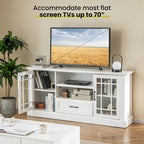 Meuble TV blanc de style rustique avec portes vitrées pour téléviseurs jusqu'à 70" - Usage unique