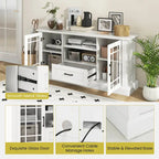 Meuble TV blanc de style rustique avec portes vitrées pour téléviseurs jusqu'à 70" - Usage unique