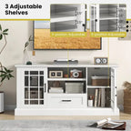 Meuble TV blanc de style rustique avec portes vitrées pour téléviseurs jusqu'à 70" - Usage unique