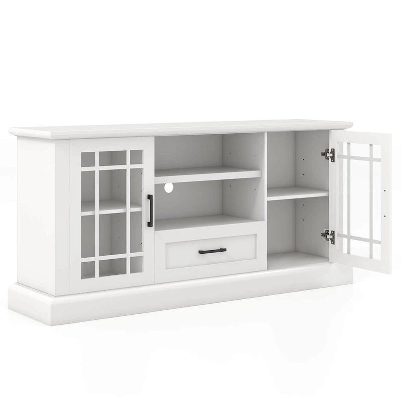 Meuble TV blanc de style rustique avec portes vitrées pour téléviseurs jusqu'à 70" - Usage unique