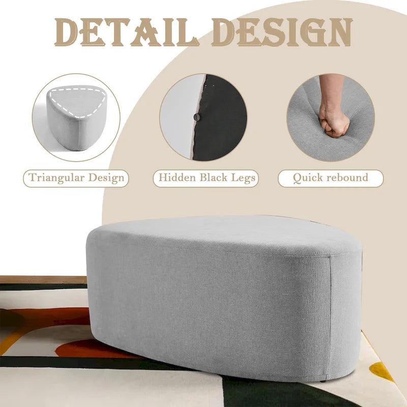 Poufs/Ottomans rembourrés triangulaires arrondis de couleurs Bleu / Gris / Vert / Sable Clair / Gris Clair – Usage unique