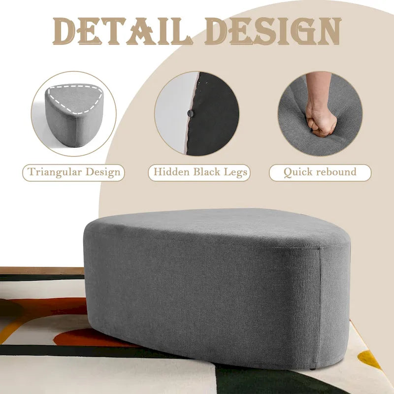 Poufs/Ottomans rembourrés triangulaires arrondis de couleurs Bleu / Gris / Vert / Sable Clair / Gris Clair – Usage unique