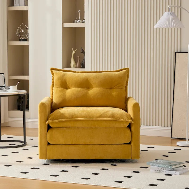 Fauteuil d'appoint pivotant à 360° en chenille jaune moutarde / vert olive / marron / rose / beige / noir / gris de style Mid-Century - Usage unique