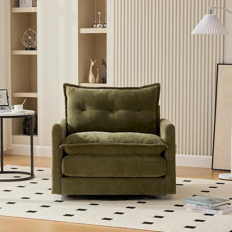 Fauteuil d'appoint pivotant à 360° en chenille jaune moutarde / vert olive / marron / rose / beige / noir / gris de style Mid-Century - Usage unique