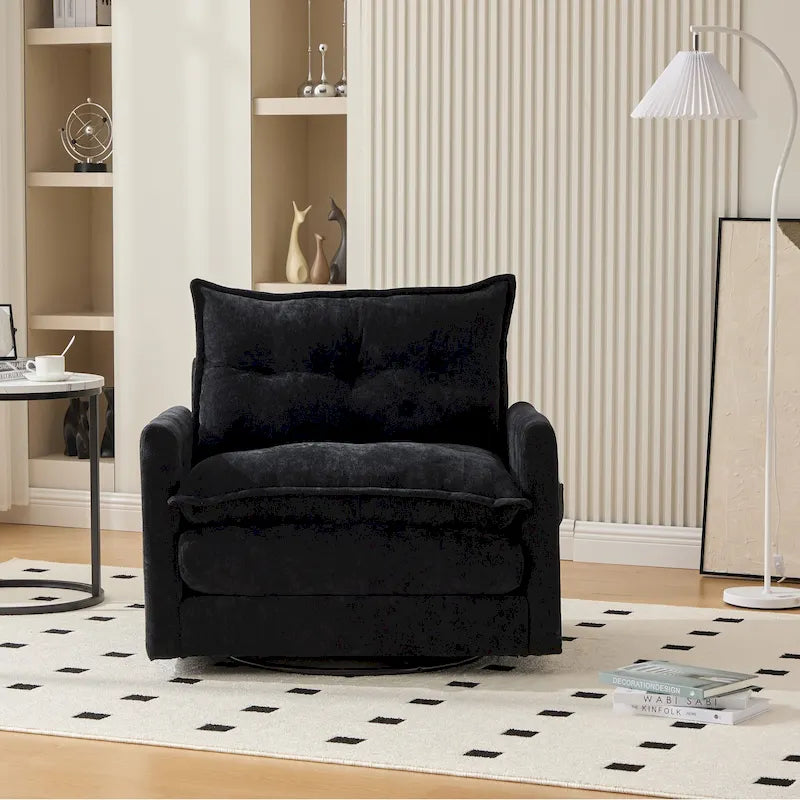 Fauteuil d'appoint pivotant à 360° en chenille jaune moutarde / vert olive / marron / rose / beige / noir / gris de style Mid-Century - Usage unique