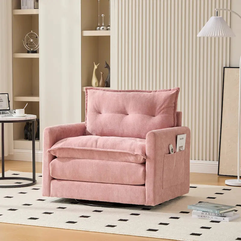 Fauteuil d'appoint pivotant à 360° en chenille jaune moutarde / vert olive / marron / rose / beige / noir / gris de style Mid-Century - Usage unique