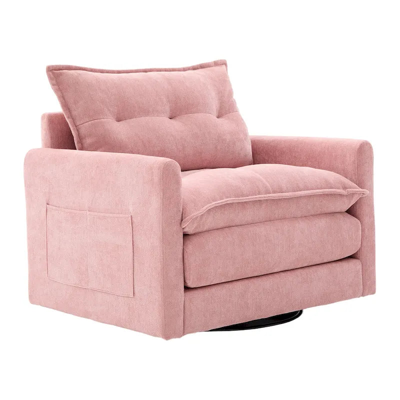 Fauteuil d'appoint pivotant à 360° en chenille jaune moutarde / vert olive / marron / rose / beige / noir / gris de style Mid-Century - Usage unique