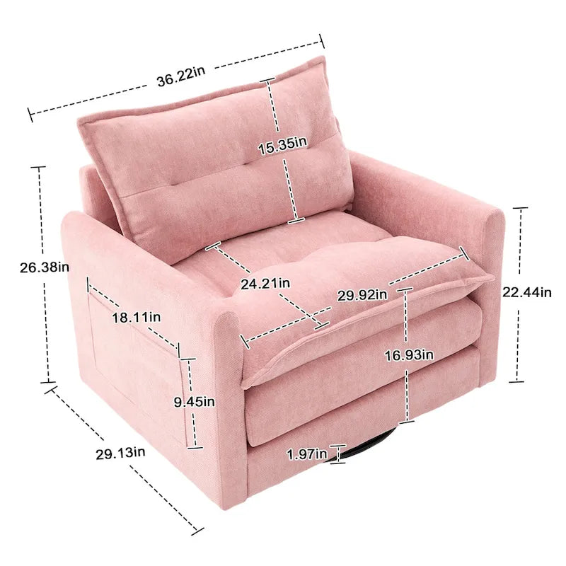 Fauteuil d'appoint pivotant à 360° en chenille jaune moutarde / vert olive / marron / rose / beige / noir / gris de style Mid-Century - Usage unique