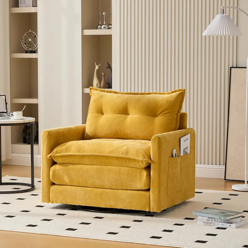 Fauteuil d'appoint pivotant à 360° en chenille jaune moutarde / vert olive / marron / rose / beige / noir / gris de style Mid-Century - Usage unique