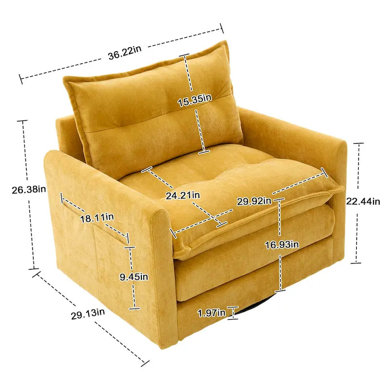 Fauteuil d'appoint pivotant à 360° en chenille jaune moutarde / vert olive / marron / rose / beige / noir / gris de style Mid-Century - Usage unique