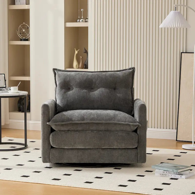 Fauteuil d'appoint pivotant à 360° en chenille jaune moutarde / vert olive / marron / rose / beige / noir / gris de style Mid-Century - Usage unique