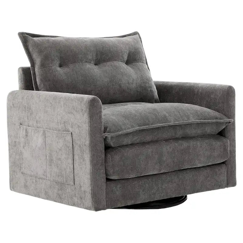 Fauteuil d'appoint pivotant à 360° en chenille jaune moutarde / vert olive / marron / rose / beige / noir / gris de style Mid-Century - Usage unique