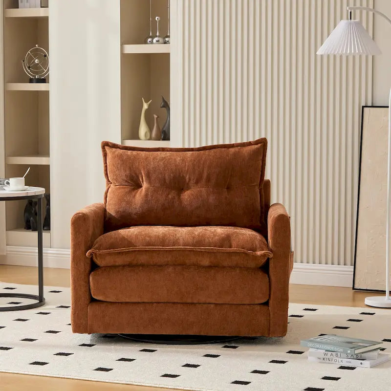 Fauteuil d'appoint pivotant à 360° en chenille jaune moutarde / vert olive / marron / rose / beige / noir / gris de style Mid-Century - Usage unique