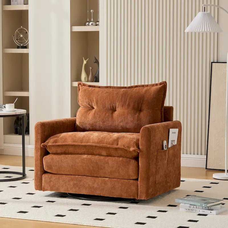 Fauteuil d'appoint pivotant à 360° en chenille jaune moutarde / vert olive / marron / rose / beige / noir / gris de style Mid-Century - Usage unique