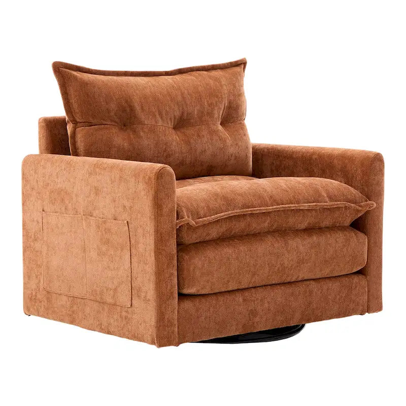 Fauteuil d'appoint pivotant à 360° en chenille jaune moutarde / vert olive / marron / rose / beige / noir / gris de style Mid-Century - Usage unique
