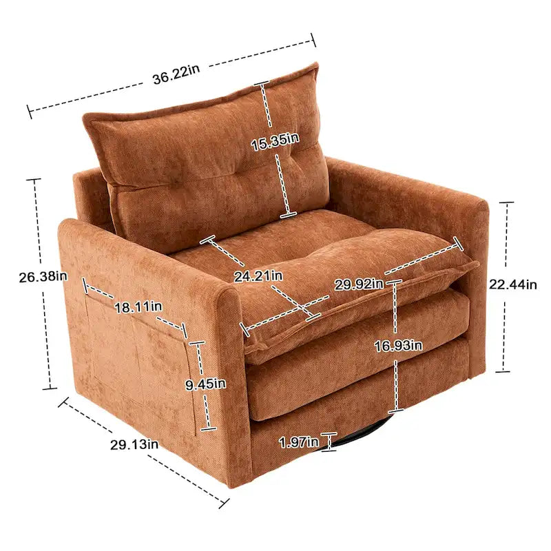 Fauteuil d'appoint pivotant à 360° en chenille jaune moutarde / vert olive / marron / rose / beige / noir / gris de style Mid-Century - Usage unique