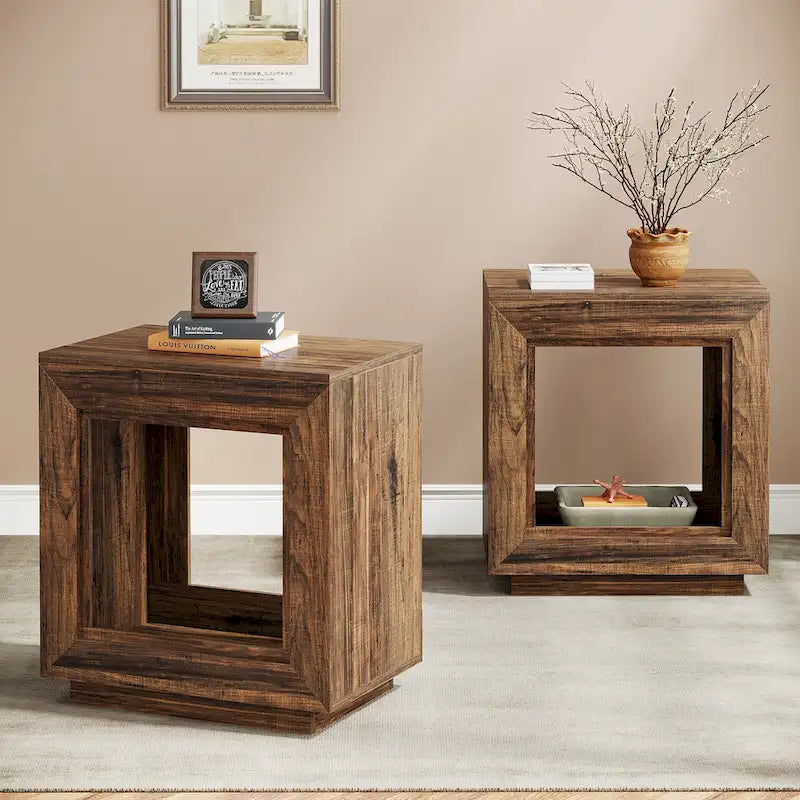 Table d'appoint noyer / bois noir avec rangement - Utilisation unique