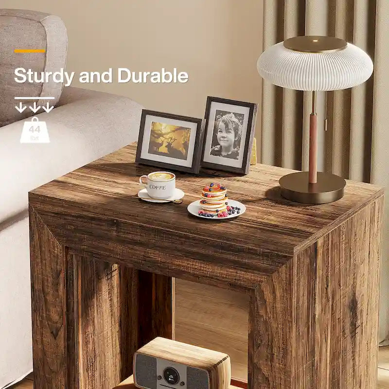 Table d'appoint noyer / bois noir avec rangement - Utilisation unique
