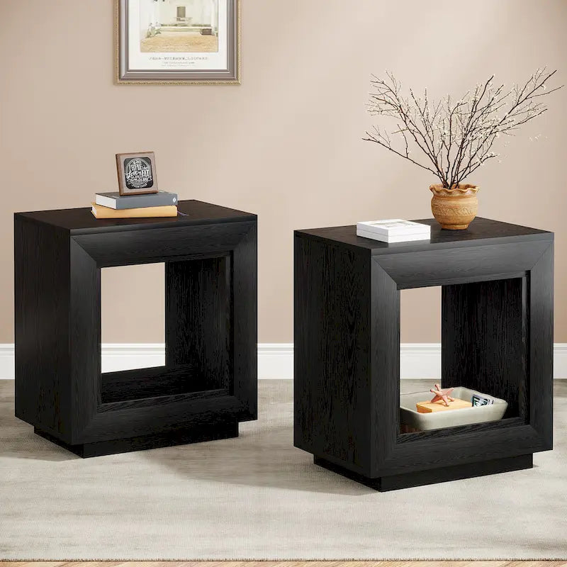 Table d'appoint noyer / bois noir avec rangement - Utilisation unique