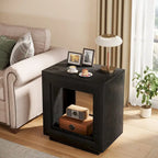 Table d'appoint noyer / bois noir avec rangement - Utilisation unique