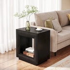 Table d'appoint noyer / bois noir avec rangement - Utilisation unique