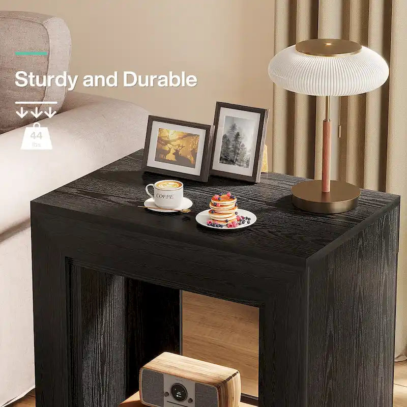 Table d'appoint noyer / bois noir avec rangement - Utilisation unique