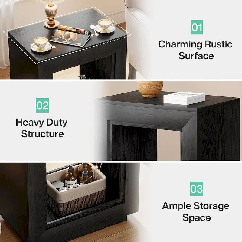 Table d'appoint noyer / bois noir avec rangement - Utilisation unique