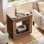 Table d'appoint noyer / bois noir avec rangement - Utilisation unique