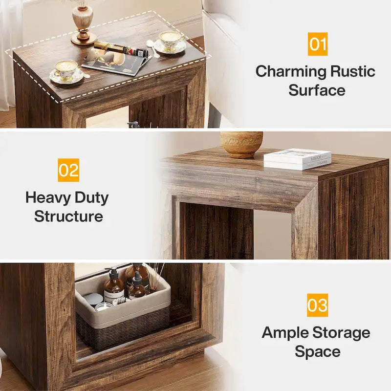 Table d'appoint noyer / bois noir avec rangement - Utilisation unique