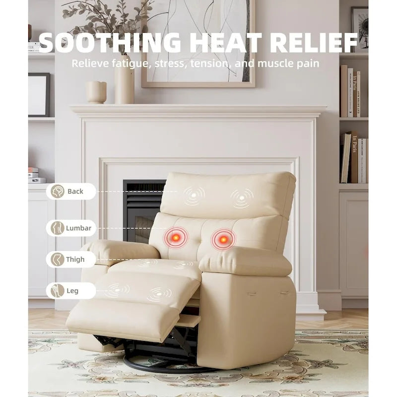 Fauteuil inclinable pivotant et basculant à 360° en cuir PU beige/marron/jaune foncé/café/gris avec fonction chauffante et massage - Utilisation individuelle