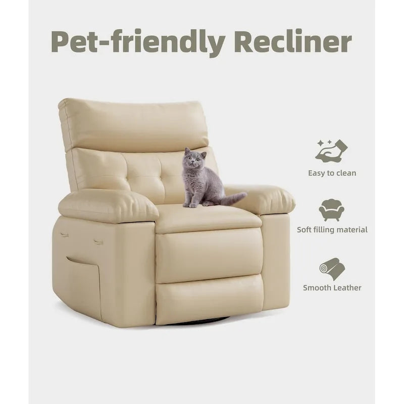 Fauteuil inclinable pivotant et basculant à 360° en cuir PU beige/marron/jaune foncé/café/gris avec fonction chauffante et massage - Utilisation individuelle