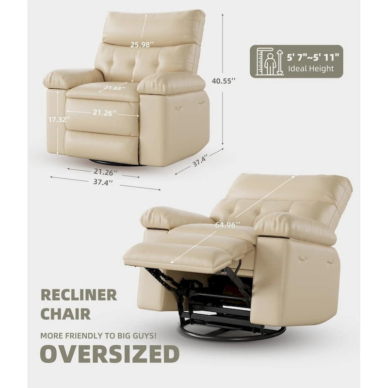 Fauteuil inclinable pivotant et basculant à 360° en cuir PU beige/marron/jaune foncé/café/gris avec fonction chauffante et massage - Utilisation individuelle