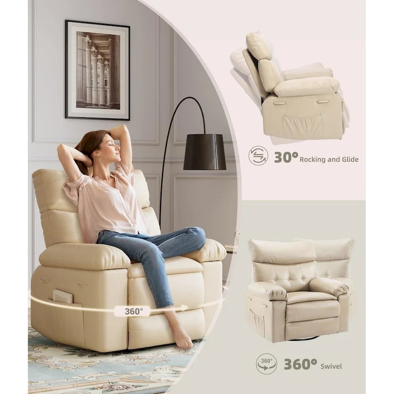Fauteuil inclinable pivotant et basculant à 360° en cuir PU beige/marron/jaune foncé/café/gris avec fonction chauffante et massage - Utilisation individuelle