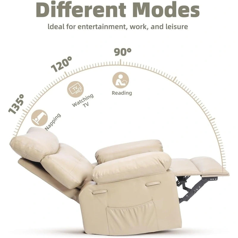 Fauteuil inclinable pivotant et basculant à 360° en cuir PU beige/marron/jaune foncé/café/gris avec fonction chauffante et massage - Utilisation individuelle