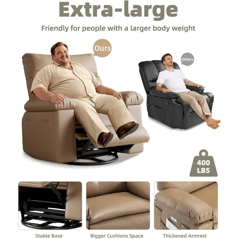 Fauteuil inclinable pivotant et basculant à 360° en cuir PU beige/marron/jaune foncé/café/gris avec fonction chauffante et massage - Utilisation individuelle