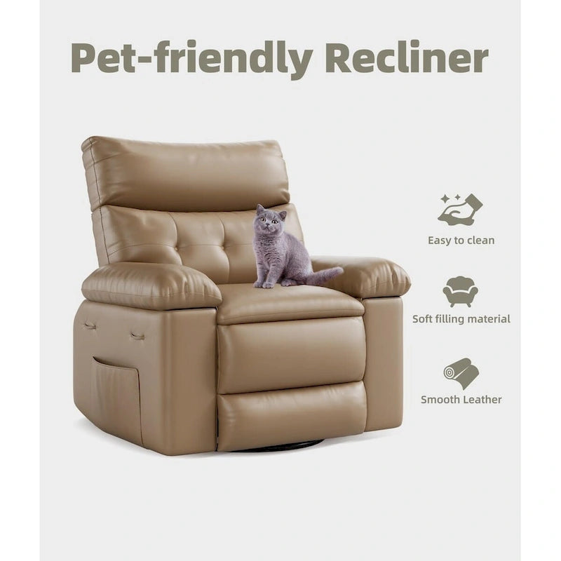 Fauteuil inclinable pivotant et basculant à 360° en cuir PU beige/marron/jaune foncé/café/gris avec fonction chauffante et massage - Utilisation individuelle