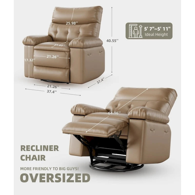 Fauteuil inclinable pivotant et basculant à 360° en cuir PU beige/marron/jaune foncé/café/gris avec fonction chauffante et massage - Utilisation individuelle